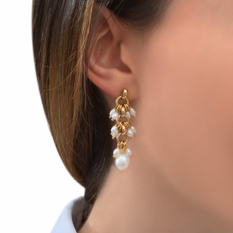 Annella Feminine Freshwater Pearl Earrings For Pierced Ears in White