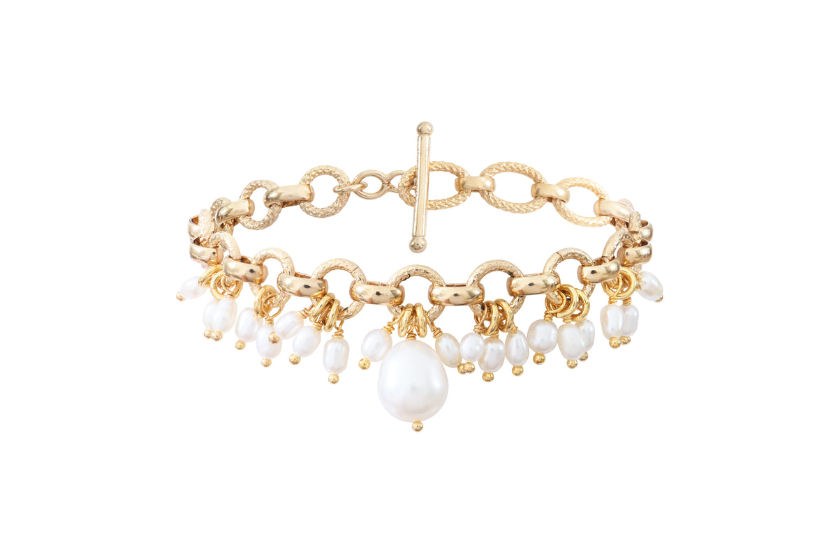 Annella Elegant Freshwater Pearl Flexible Bracelet in White