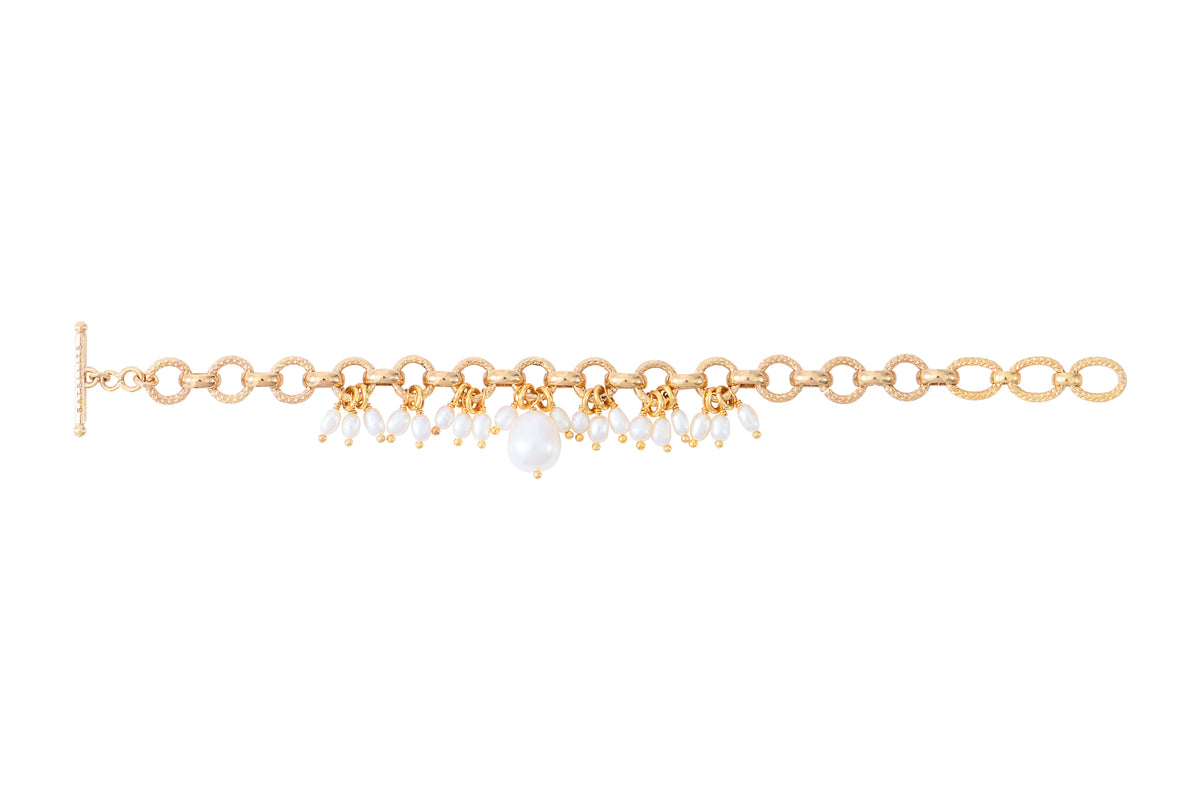 Annella Elegant Freshwater Pearl Flexible Bracelet in White