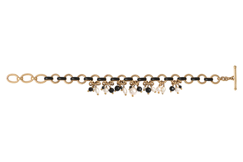 Annella Modern Freshwater Pearl & Onyx Flexible Bracelet in Black