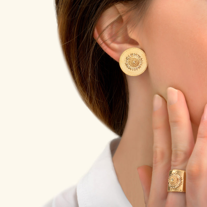 Farah Chic Metal & Prestige Crystal Clip-on Earrings in Gold-plated