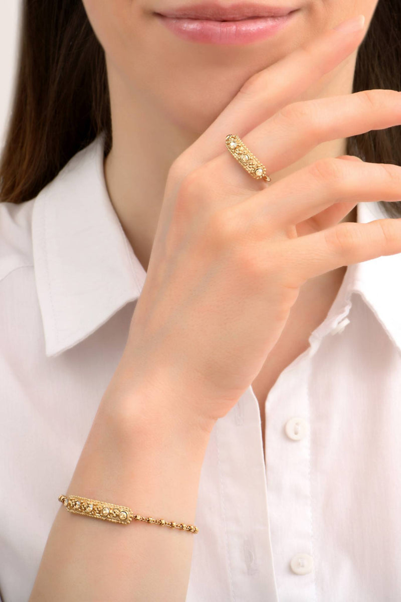 Farah Glamorous Metal & Prestige Crystal Flexible Bracelet in Gold-Plated
