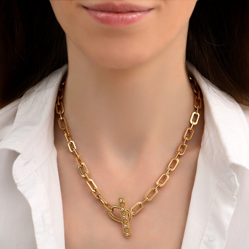 Farah Beautiful metal and Prestige crystal chain necklace in Gold-plated