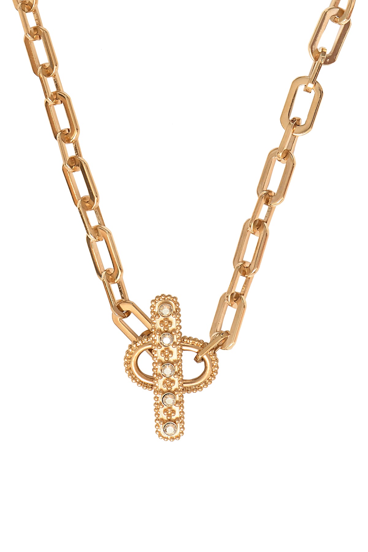 Farah Beautiful metal and Prestige crystal chain necklace in Gold-plated