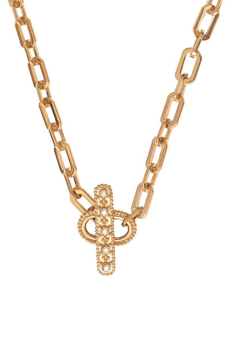 Farah Beautiful metal and Prestige crystal chain necklace in Gold-plated