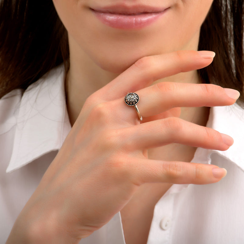 Farah Classic Metal & Prestige Crystal Adjustable Ring in Silver-Plated