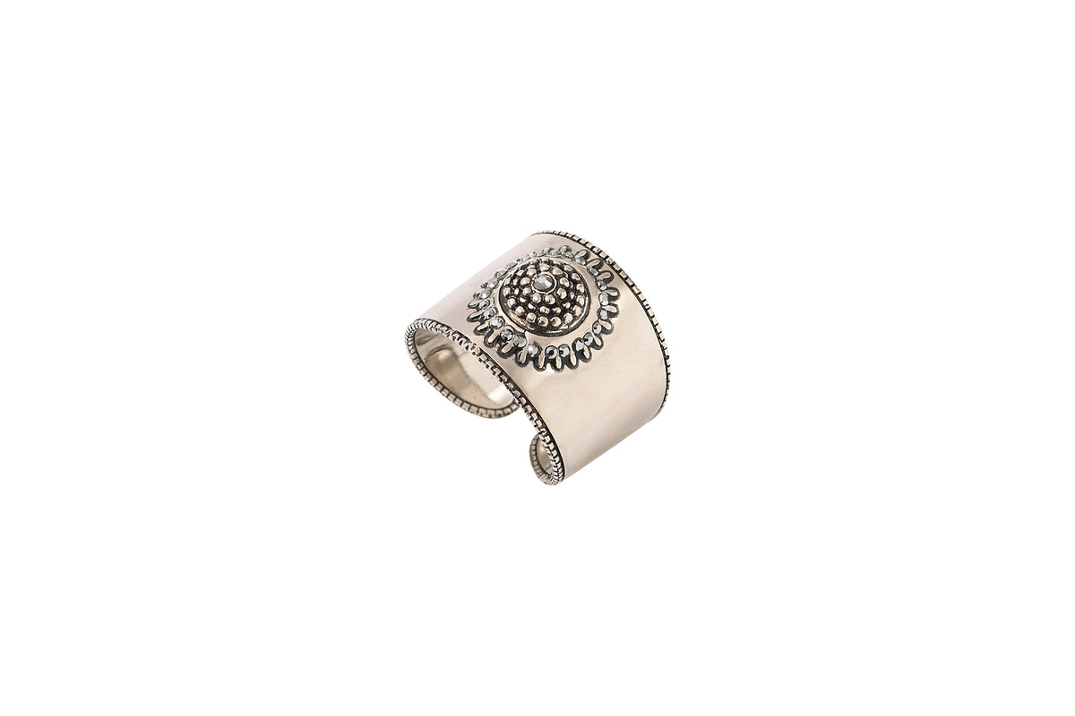 Farah Ethnic Metal & Prestige Crystal Adjustable Ring in Silver-Plated
