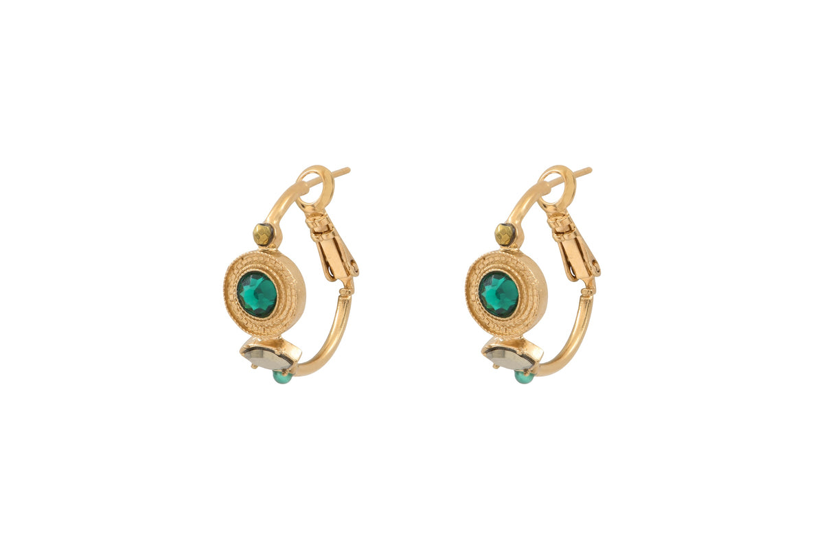 Fujita Beautiful Crystal Agate Hoop Earrings in Green
