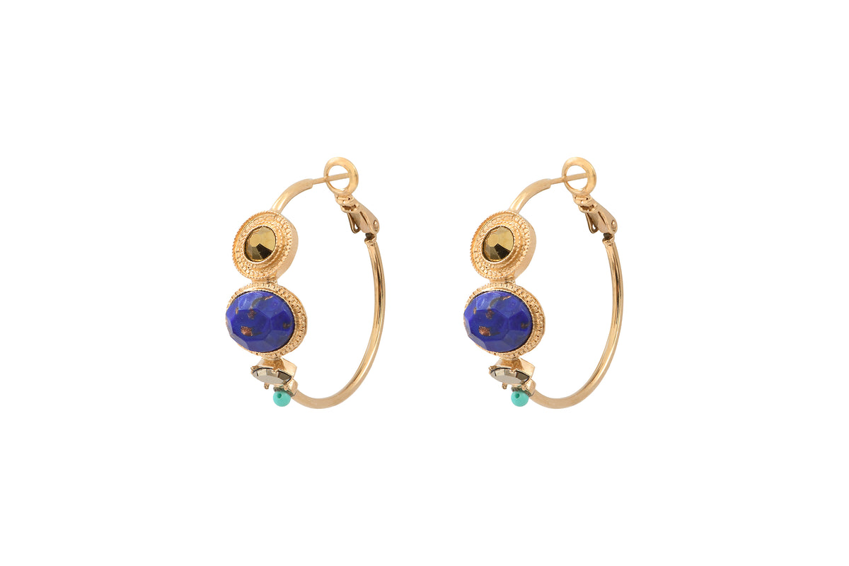 Fujita Bohemian Lapis Lazuli Hoop Earrings in Blue
