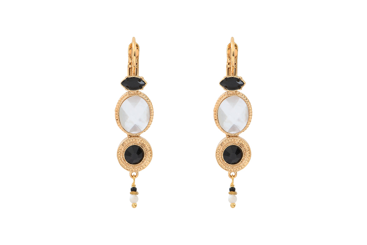 Fujita Refined Mother-of-pearl Crystal  Drop Earrings with Hoop Fastening in White