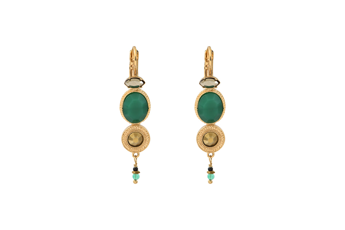 Fujita Feminine Agate Crystal Drop Earrings with Hoop Fastening in Green