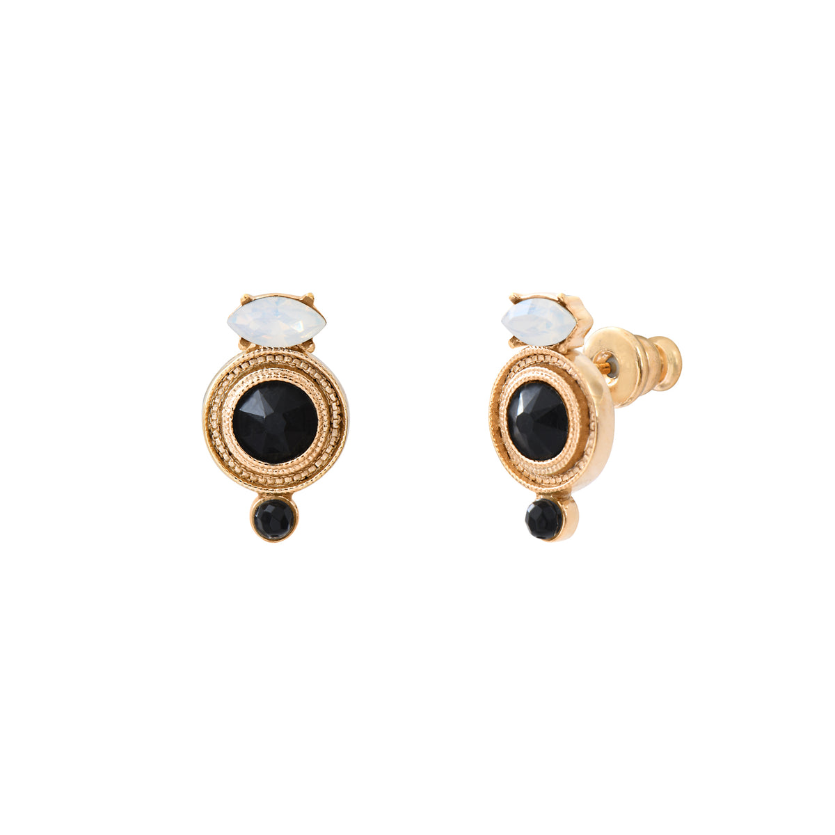 Fujita Discreet Onyx Crystal Pierced Earrings in White