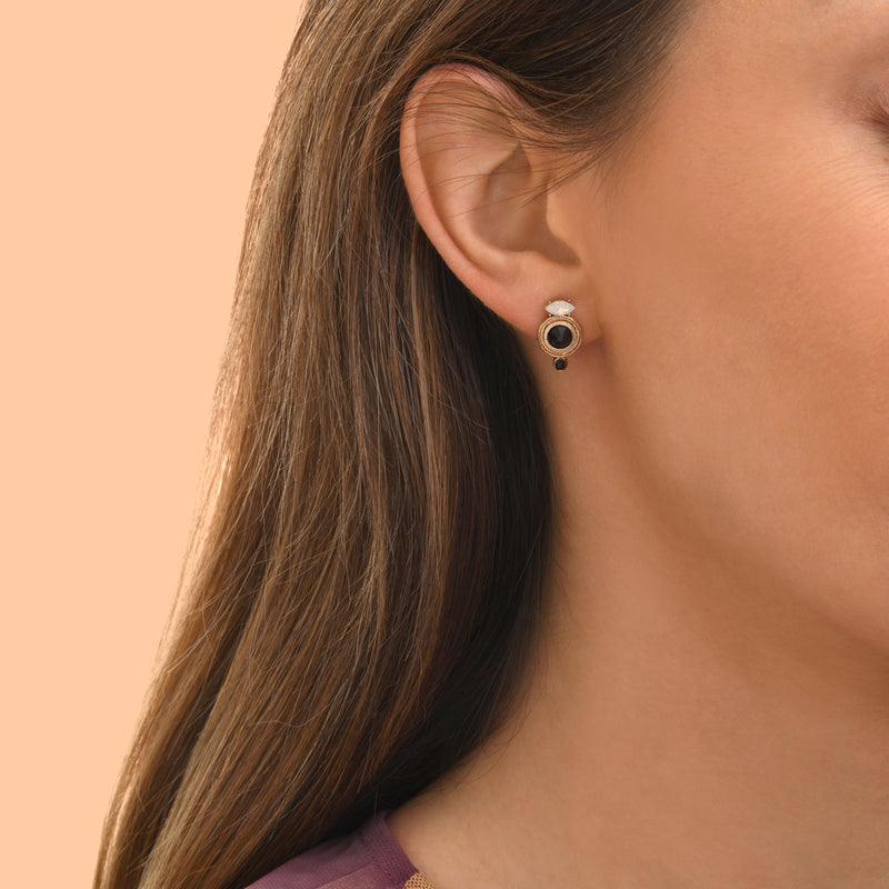 Fujita Discreet Onyx Crystal Pierced Earrings in White
