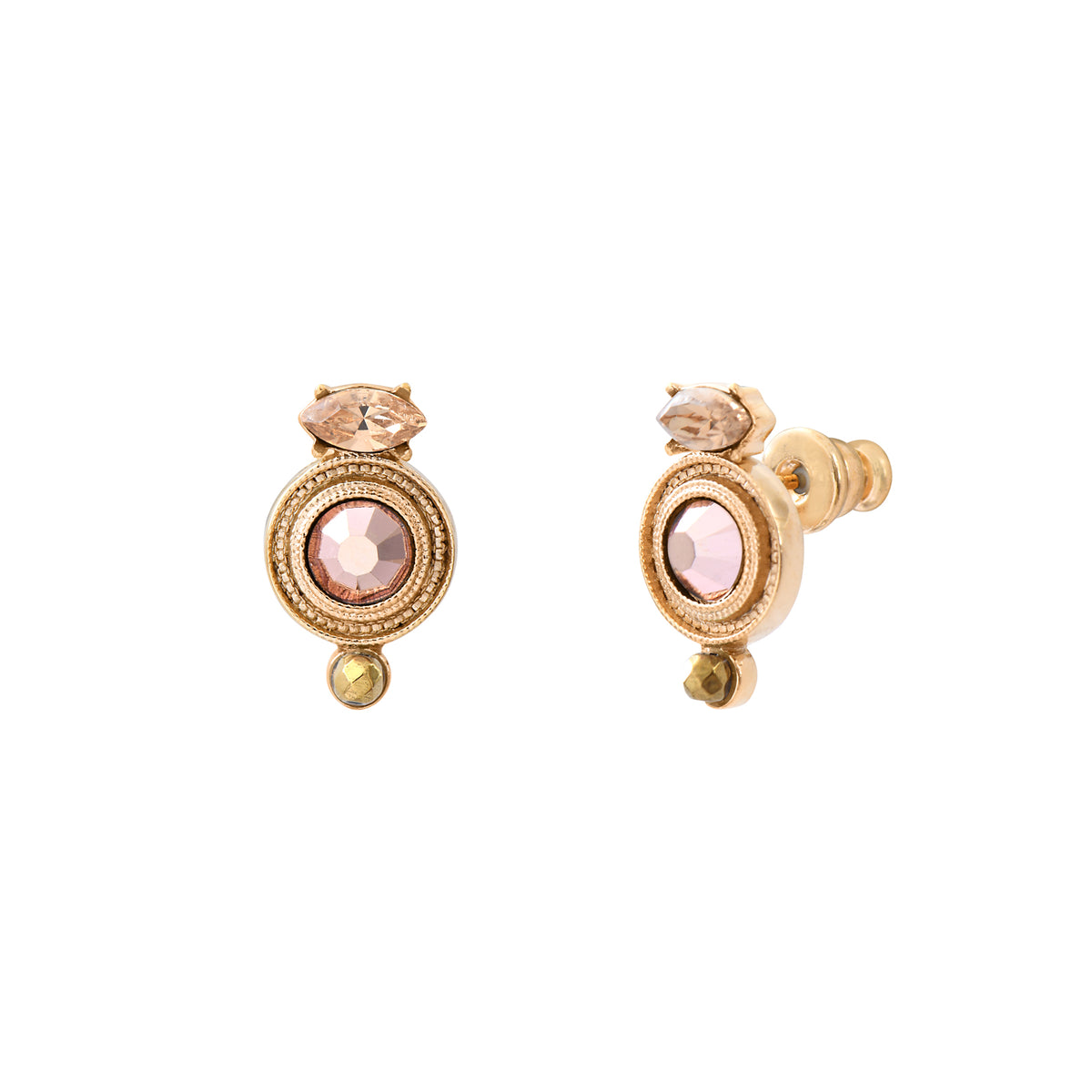 Fujita Chic Haematite Crystal Pierced Earrings in Beige