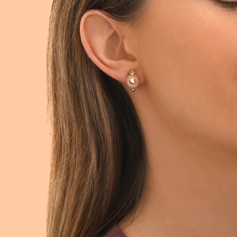 Fujita Chic Haematite Crystal Pierced Earrings in Beige