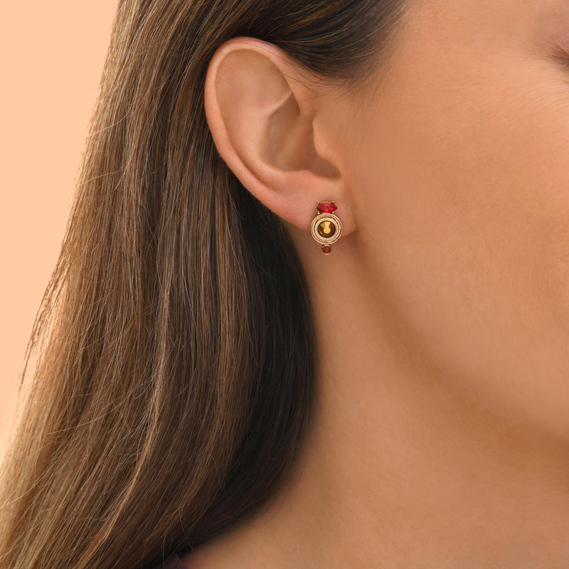 Fujita Elegant Carnelian Crystal Pierced Earrings in Red