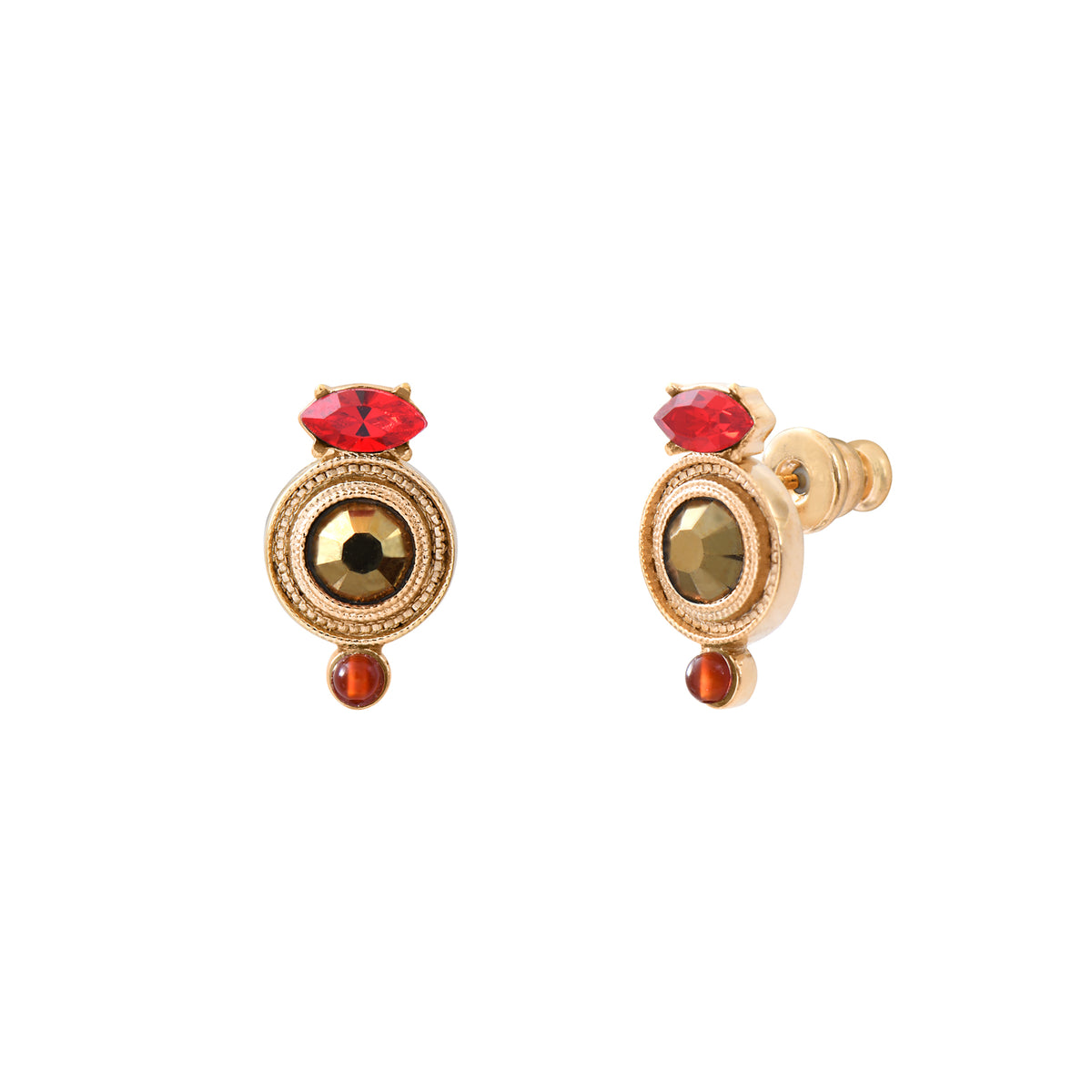 Fujita Elegant Carnelian Crystal Pierced Earrings in Red