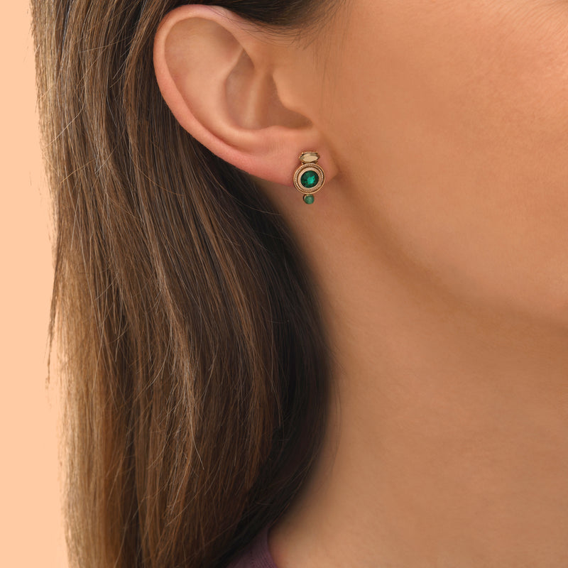 Fujita Mysterious Agate And Crystal Pierced Earrings in Green