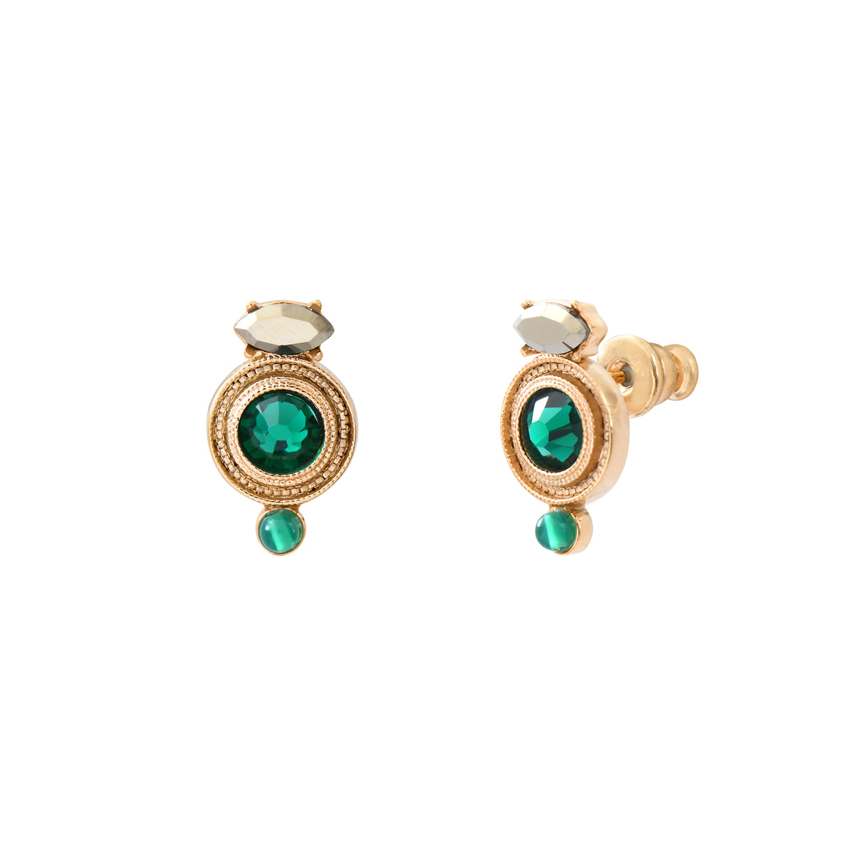 Fujita Mysterious Agate And Crystal Pierced Earrings in Green