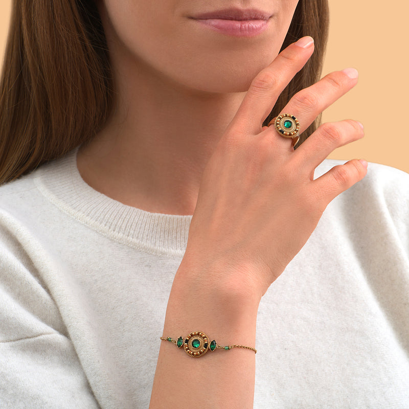 Fujita Chic Agate & Japanese Seed Bead Adjustable Bracelet in Green