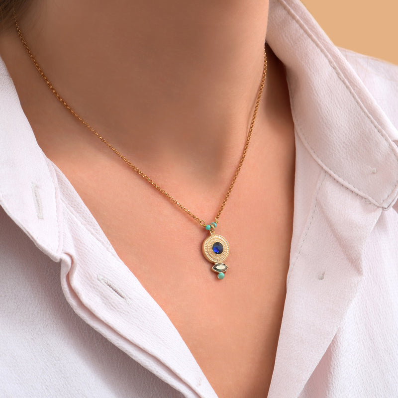 Fujita On-Trend Turquoise Crystal Pendant Necklace in Blue