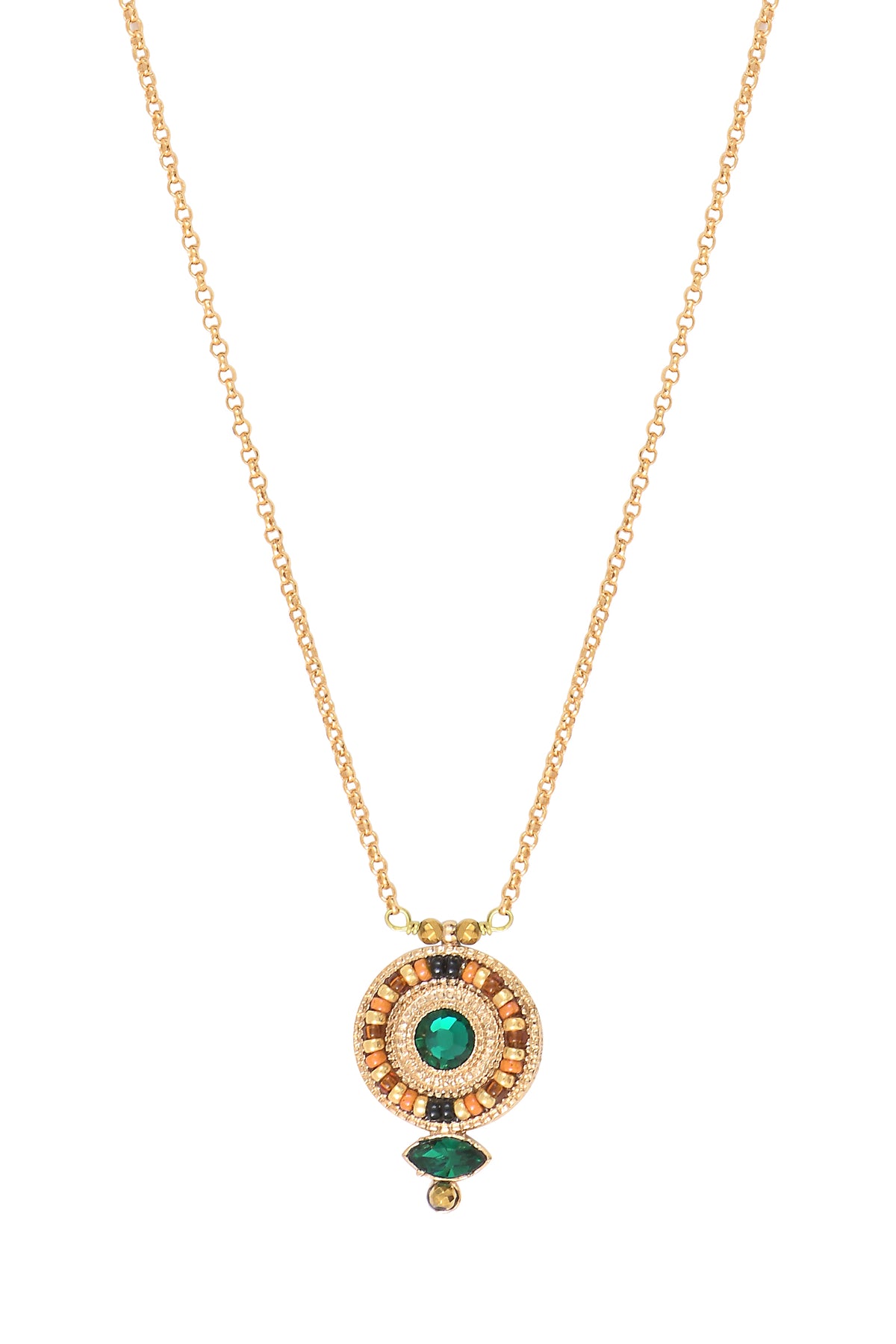Fujita Sparkling Haematite & Japanese Seed Bead Pendant Necklace in Green
