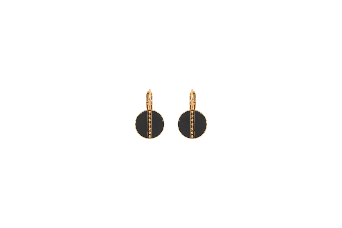 Hawaii Elegant Mother-Of-Pearl And Metal Sleeper Earrings in Black