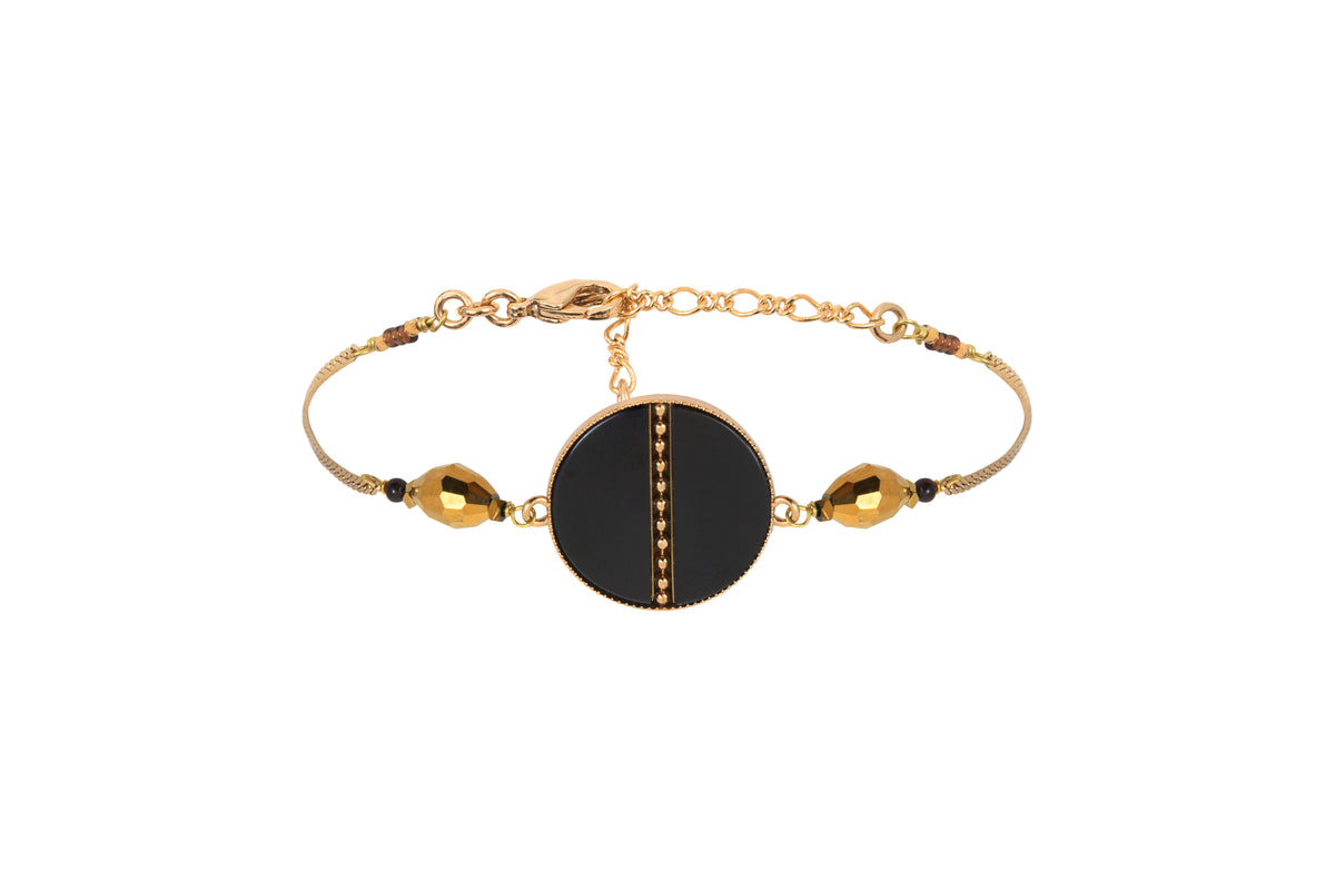 Hawaii On-Trend Mother-Of-Pearl And Bull’S Eye Flexible Bracelet in Black