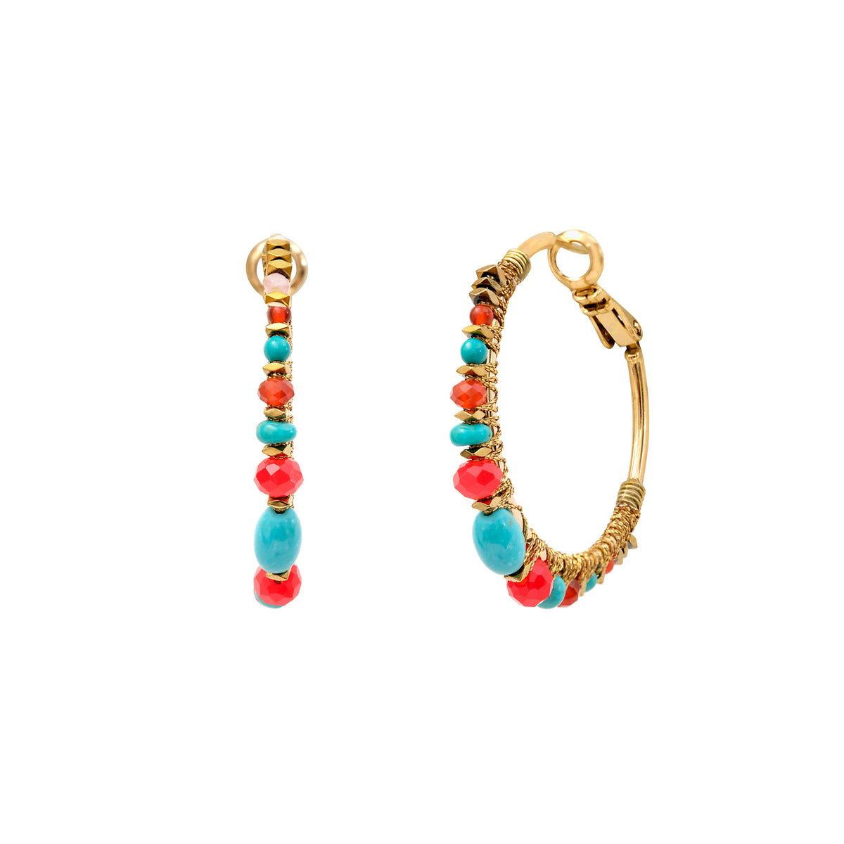 Iancura Gemstone Hoop Earrings in Turquoise & Carnelian