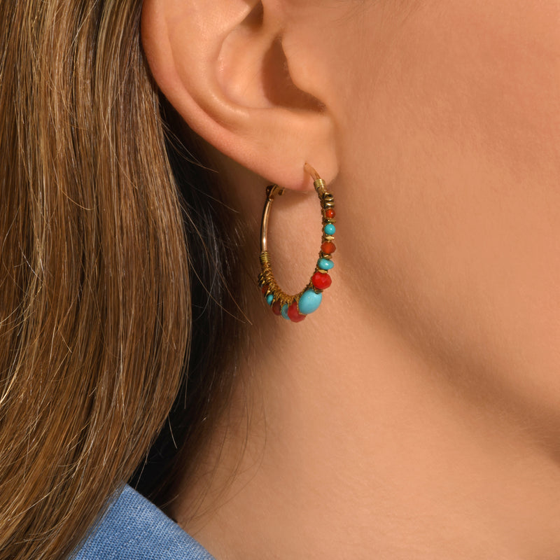 Iancura Gemstone Hoop Earrings in Turquoise & Carnelian