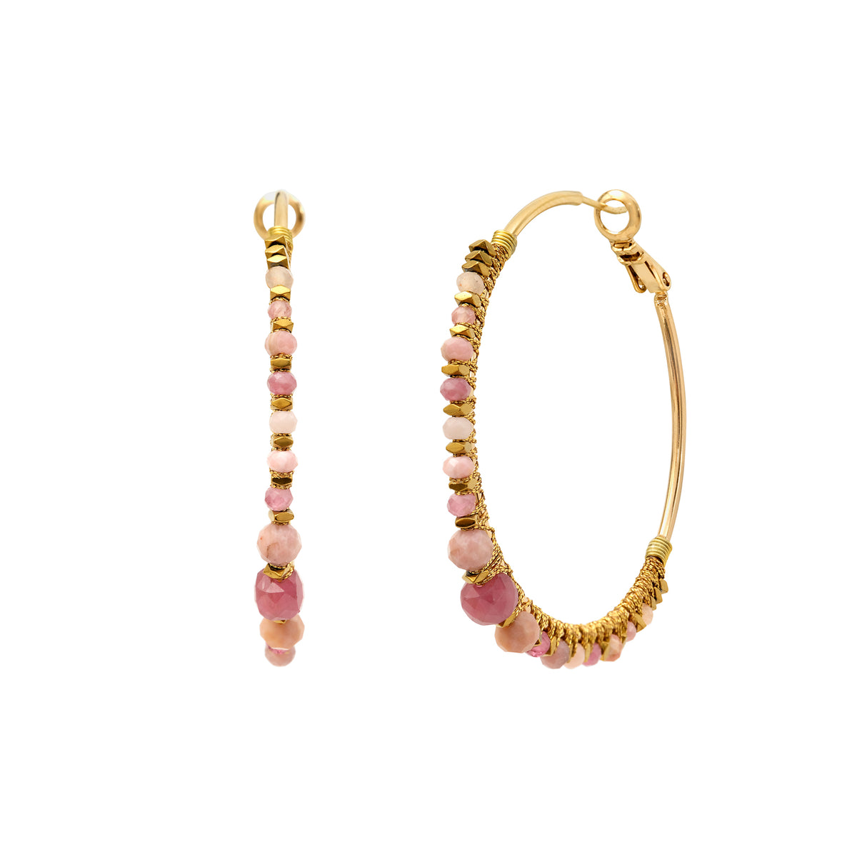 Iancura Gemstone Big Hoop Earrings in Pink
