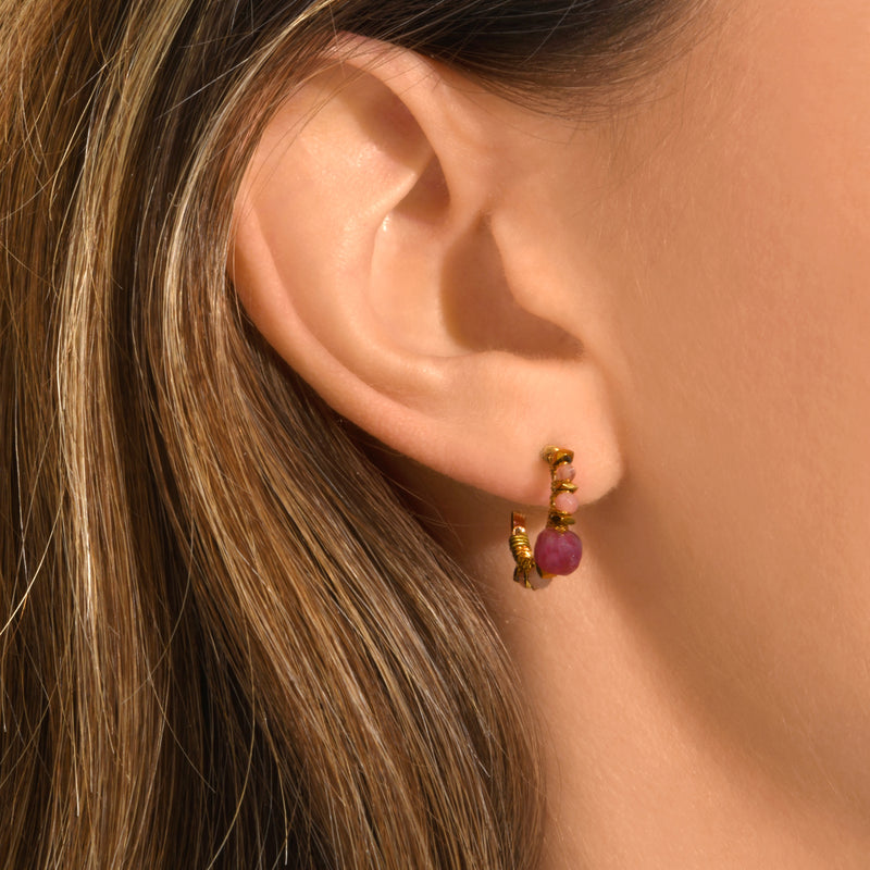 Iancura Gemstone Mini Hoop Earrings in Pink