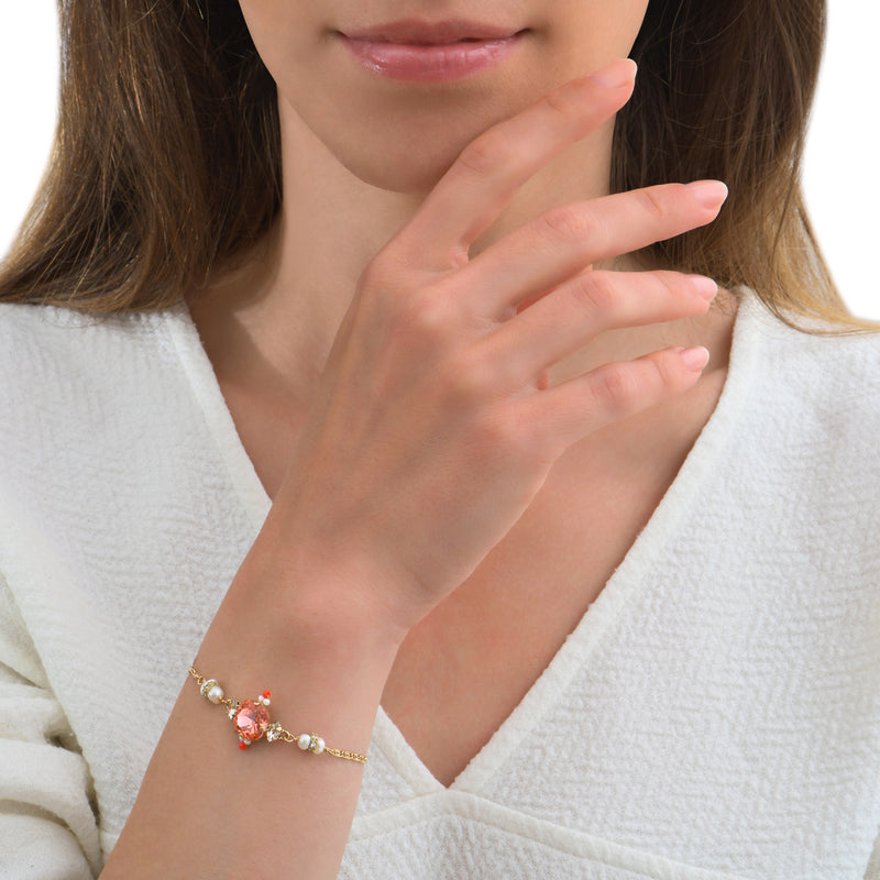 Joyce Romantic Soft Bracelet With Crystals & River Pearls in Coral