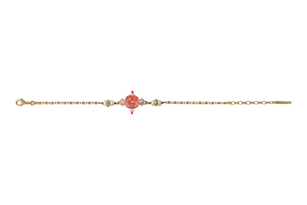 Joyce Romantic Soft Bracelet With Crystals & River Pearls in Coral