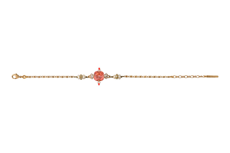 Joyce Romantic Soft Bracelet With Crystals & River Pearls in Coral