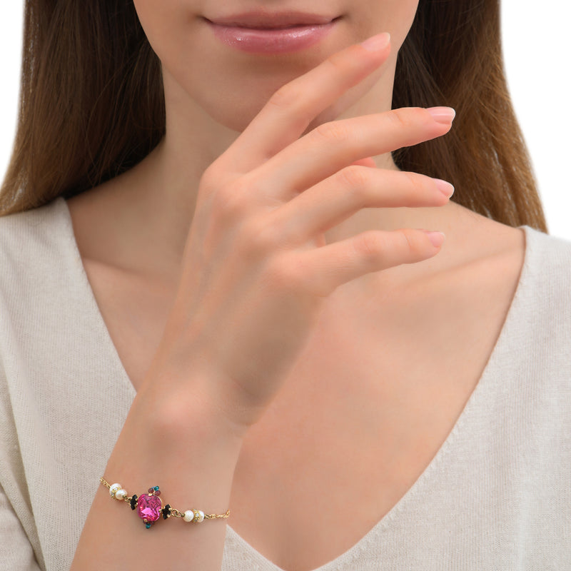 Joyce Glamorous Soft Bracelet With Crystals & River Pearls in Pink