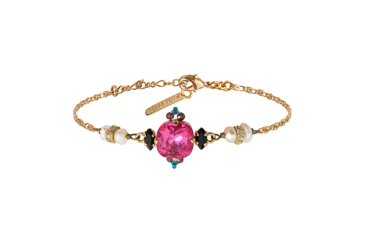 Joyce Glamorous Soft Bracelet With Crystals & River Pearls in Pink