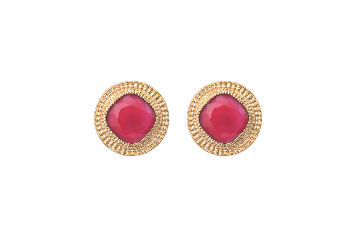 Louise Modern Cabochon Clip-On Earrings in Pink