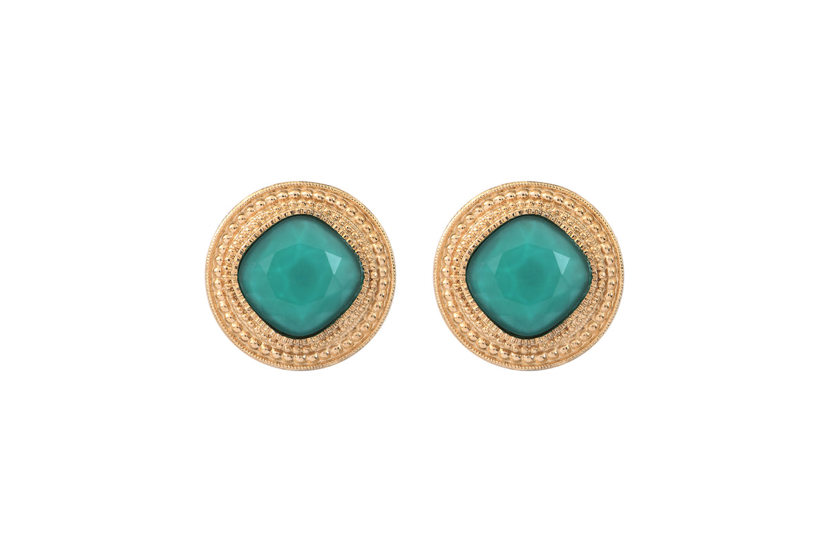 Louise Ethnic Cabochon Clip-On Earrings in Turquoise