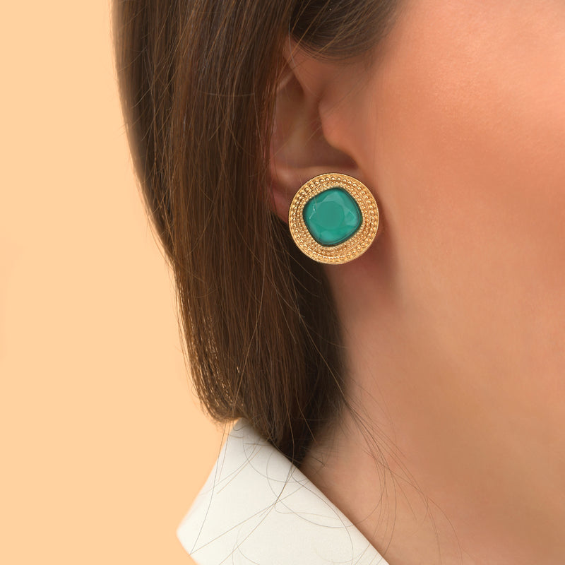 Louise Ethnic Cabochon Clip-On Earrings in Turquoise
