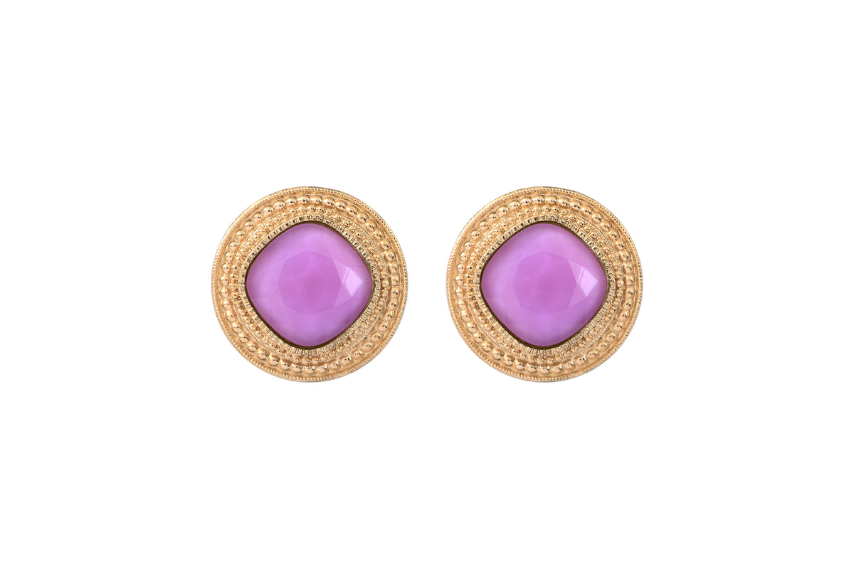 Louise Beautiful Cabochon Clip-On Earrings in Purple