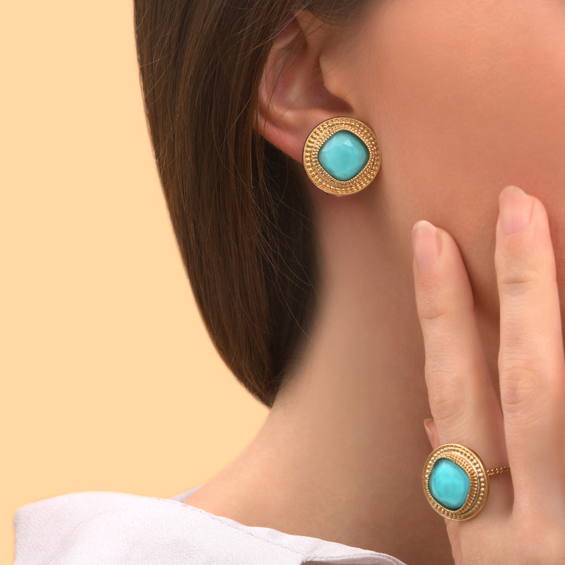 Louise Timeless Cabochon Clip-On Earrings in Blue