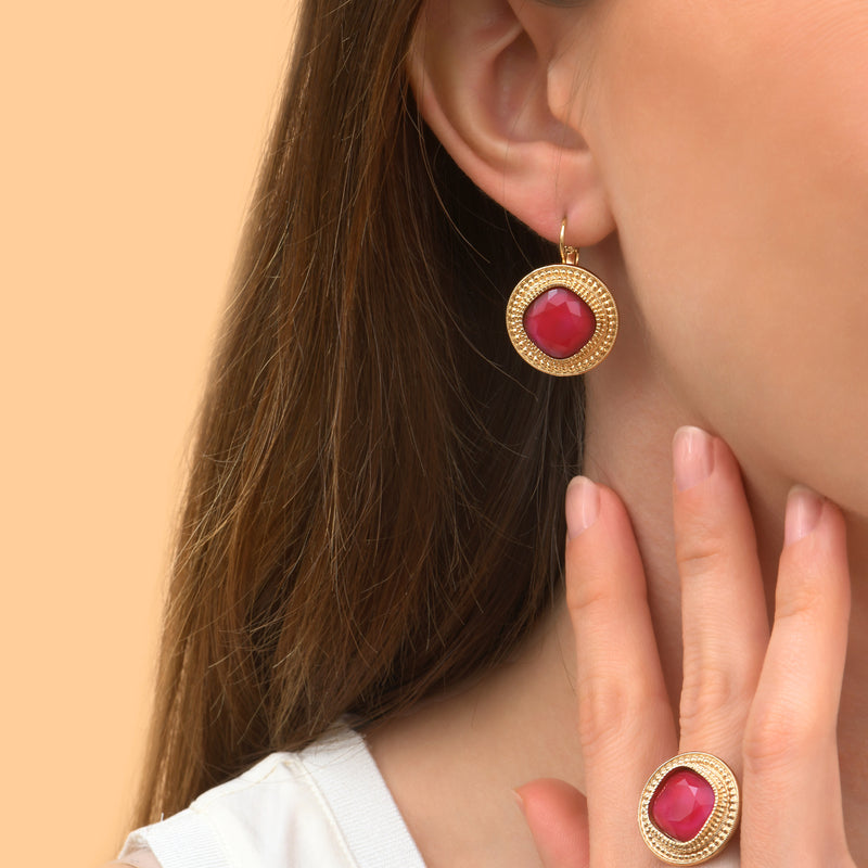 Louise Modern Cabochon Earrings in Pink