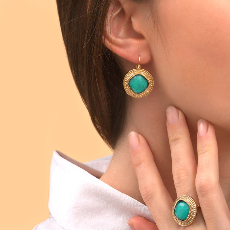 Louise Ethnic Cabochon Earrings in Turquoise