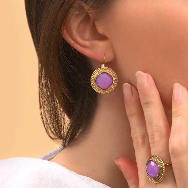 Louise Beautiful Cabochon Earrings in Purple
