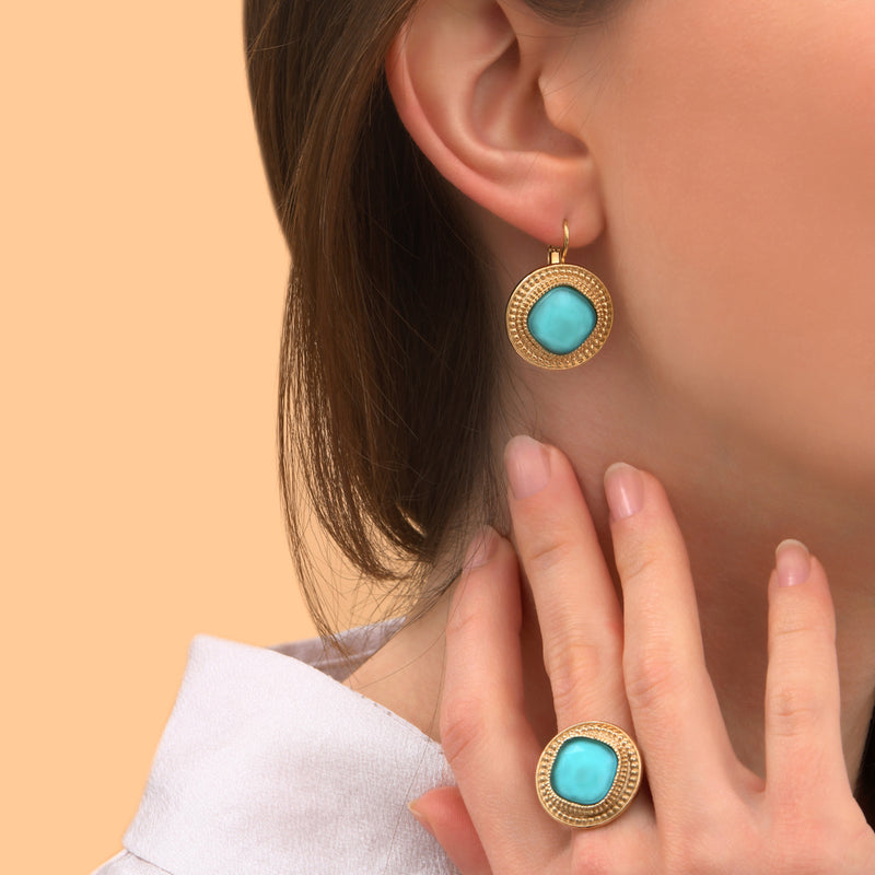 Louise Timeless Cabochon Earrings in Blue