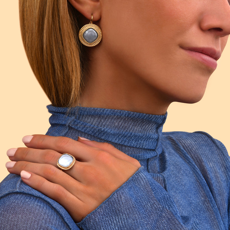 Louise Classic Cabochon Earrings in White