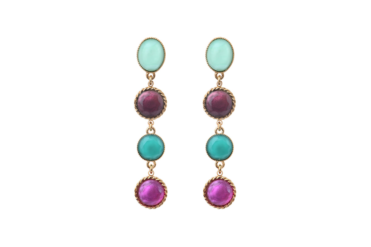 Louise Graphic Coloured Cabochons Earrings With Butterfly Fastening in Blue