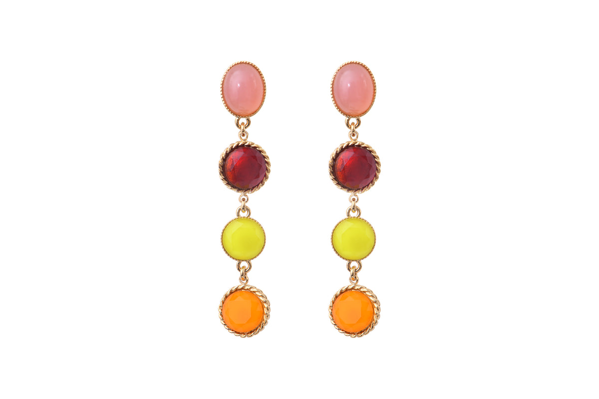 Louise Sunny Coloured Cabochons Earrings With Butterfly Fastening in Red