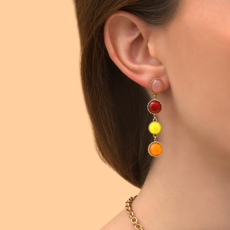 Louise Sunny Coloured Cabochons Earrings With Butterfly Fastening in Red